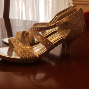 Silver sparkle and rhinestone kitten heels